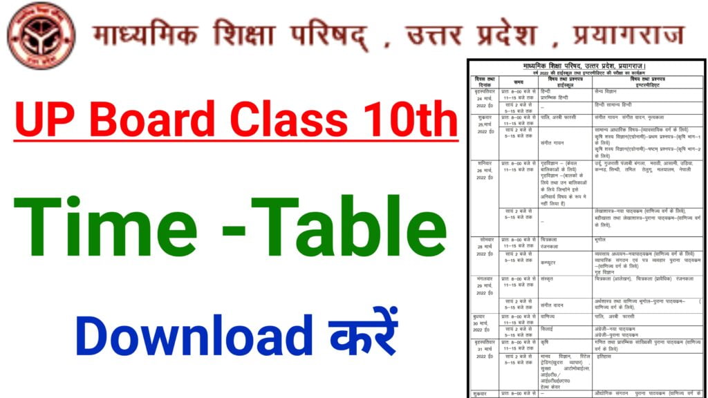 UP Board 10th Time Table 2022 Release Now Check Best Link