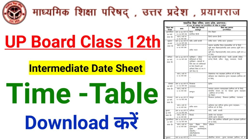 UP Board 12th Time Table 2022 Download Best Link Release