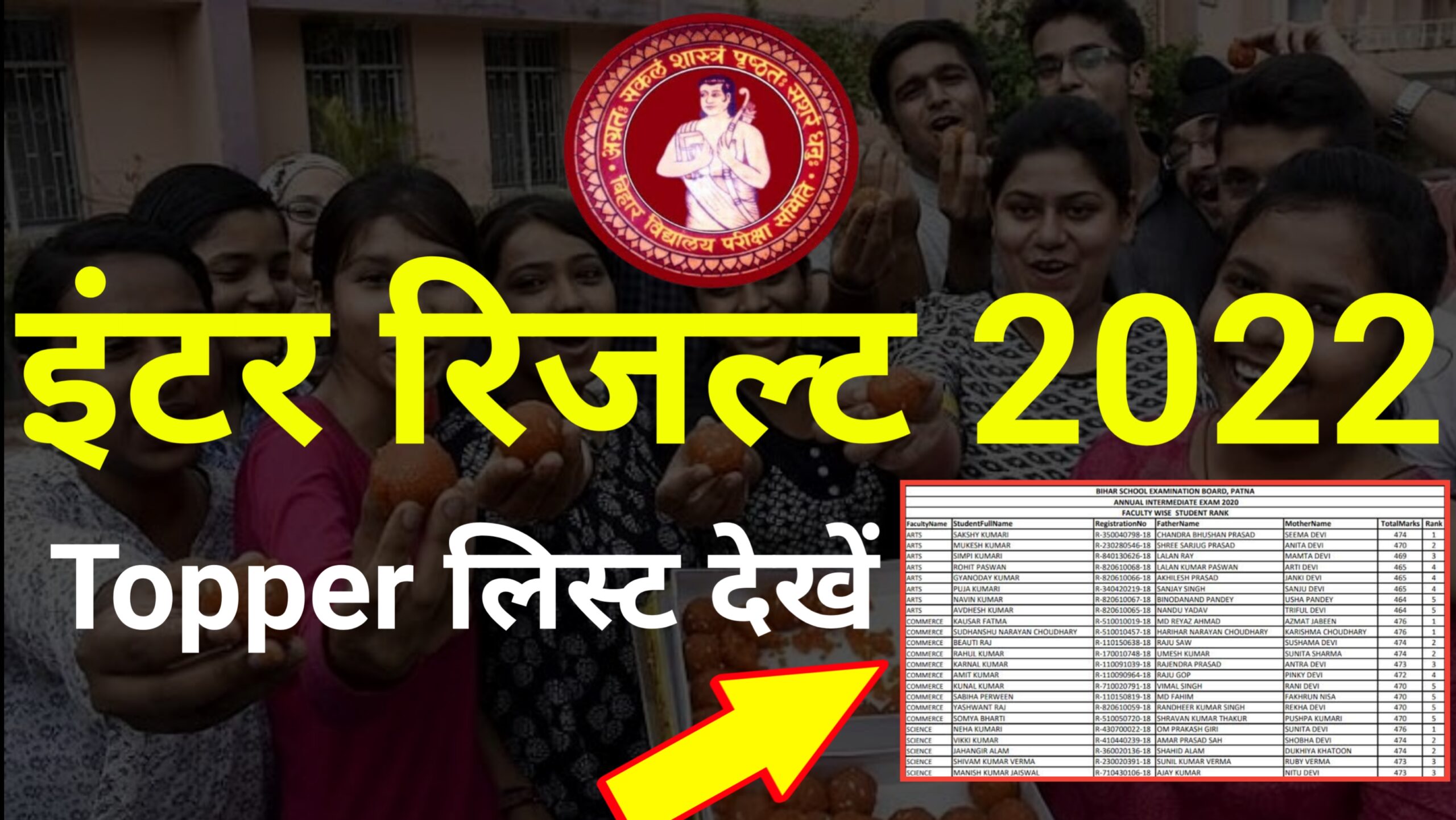 Bihar Board 12th Result Topper List 2022- इंटर टॉपर लिस्ट जिलावार यहां से देखें